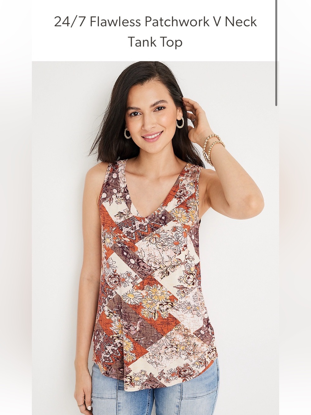 🆕 NWT Maurices 24/7 Floral Patchwork V-Neck Tank Top